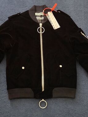 Virgil Abloh Off-White black Velvet Bomber Jacket. Size Small. With Tags